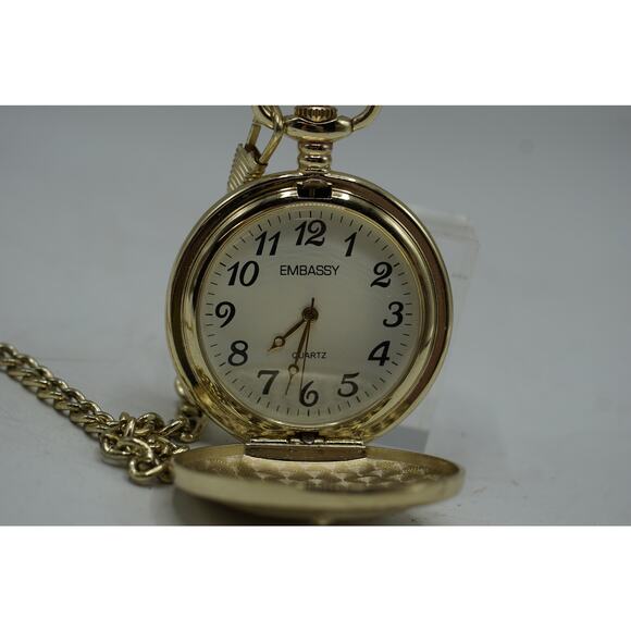 Gold Tone Embossed Cross Pocket Watch - Picture 1 of 6